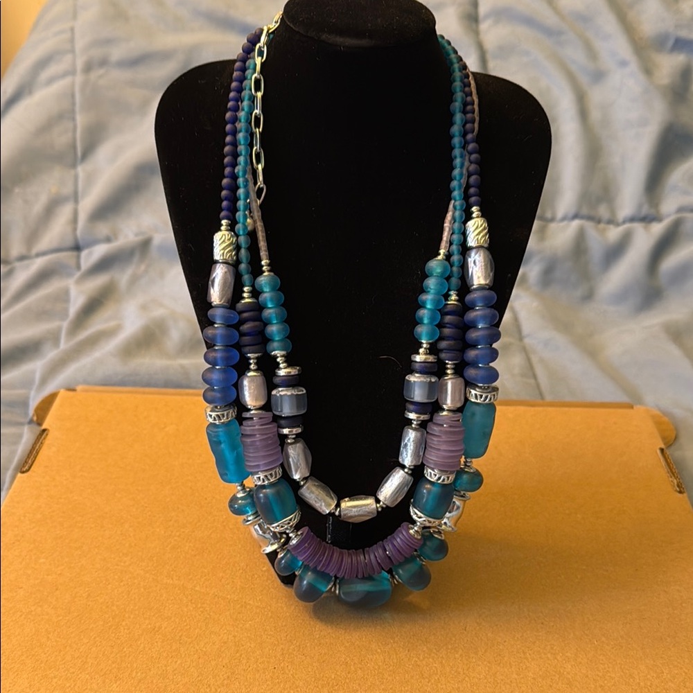 Chico's Blue Beaded Necklace Multi-Strand Design